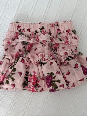 LOVE SHACK FANCY Pink Floral Ruffle Skirt - 2-3y